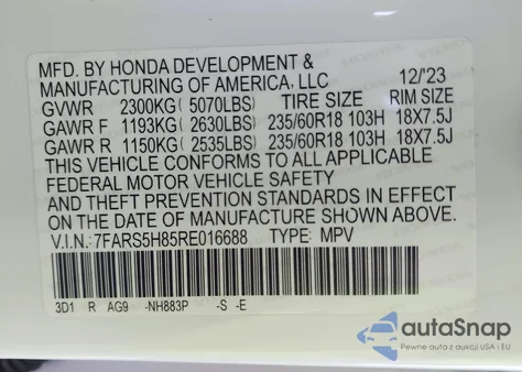 2024 Honda Cr-V Hybrid Sport-L z USA, uszkodzony, nr VIN 7FARS5H85RE016688